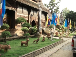 Carved animals outside the Wat