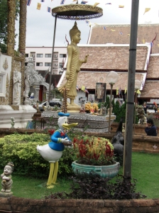 This is why we love Thailand.  This beautiful, elaborate Wat makes room for Donald duck (well, a knock off of course) with no apologies.